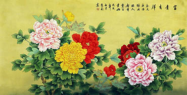 Chinese Peony Painting,69cm x 138cm,whl21108004-x