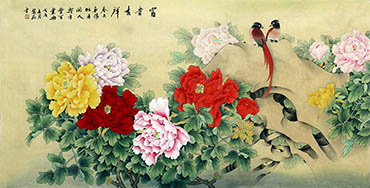 Chinese Peony Painting,69cm x 138cm,whl21108005-x