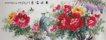Chinese Peony Painting,70cm x 180cm,wjh21070001-x