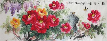 Chinese Peony Painting,70cm x 180cm,wjh21070003-x