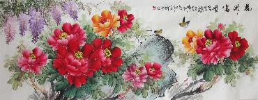 Chinese Peony Painting,70cm x 180cm,wjh21070008-x
