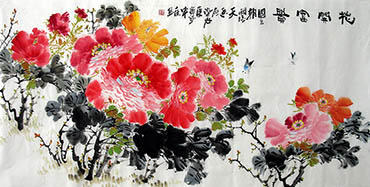 Chinese Peony Painting,69cm x 138cm,zzt21109002-x