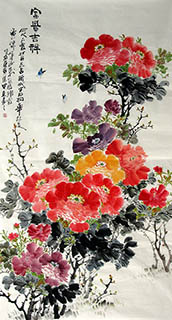 Chinese Peony Painting,97cm x 180cm,zzt21109003-x