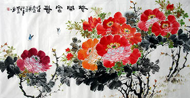 Chinese Peony Painting,96cm x 180cm,zzt21109007-x