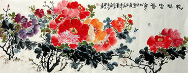 Chinese Peony Painting,70cm x 180cm,zzt21109008-x