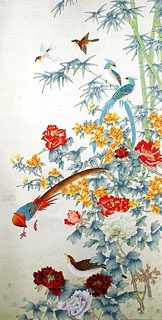 Chinese Pheasant Painting,65cm x 160cm,2336110-x