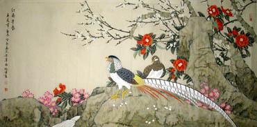 Chinese Pheasant Painting,66cm x 130cm,2404004-x