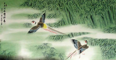 Chinese Pheasant Painting,69cm x 138cm,2471003-x