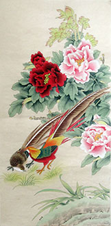 Chinese Pheasant Painting,50cm x 100cm,2527042-x