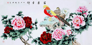 Chinese Pheasant Painting,68cm x 136cm,nx21170020-x