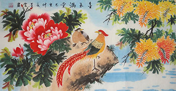 Chinese Pheasant Painting,50cm x 100cm,wx21218001-x