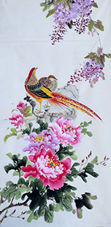 Chinese Pheasant Painting,68cm x 136cm,wx21218004-x