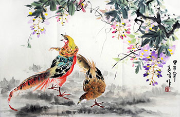 Chinese Pheasant Painting,44cm x 68cm,wx21218006-x