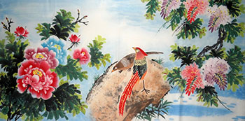 Chinese Pheasant Painting,69cm x 138cm,wx21218009-x