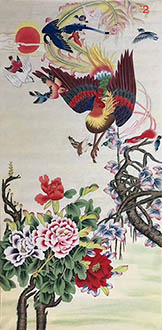 Chinese Phoenix Painting,66cm x 136cm,2506001-x