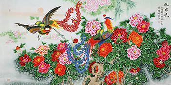 Chinese Phoenix Painting,120cm x 240cm,2527022-x