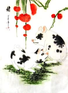 Chinese Pig Painting,30cm x 40cm,4336014-x