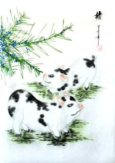 Chinese Pig Painting,30cm x 40cm,4336016-x