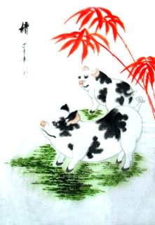 Chinese Pig Painting,30cm x 40cm,4336017-x