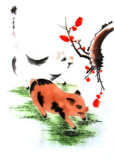Chinese Pig Painting,30cm x 40cm,4336018-x