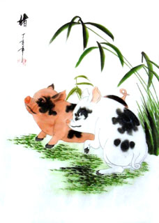 Chinese Pig Painting,30cm x 40cm,4336020-x