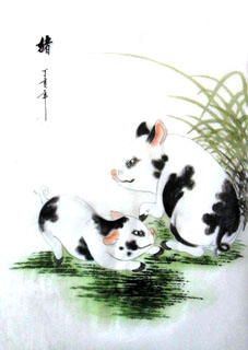 Chinese Pig Painting,30cm x 40cm,4336021-x