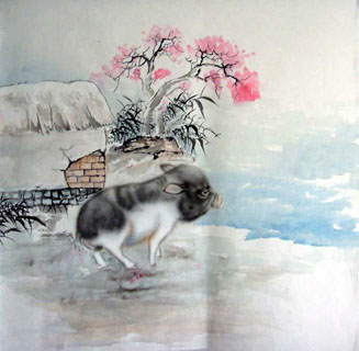 Chinese Pig Painting,66cm x 66cm,4349005-x