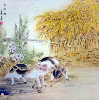 Chinese Pig Painting,69cm x 69cm,4617001-x