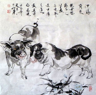 Chinese Pig Painting,69cm x 69cm,4695089-x