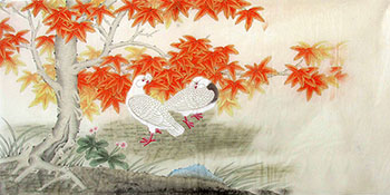 Chinese Pigeon Painting,66cm x 136cm,2324024-x