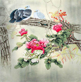 Chinese Pigeon Painting,66cm x 66cm,2324025-x