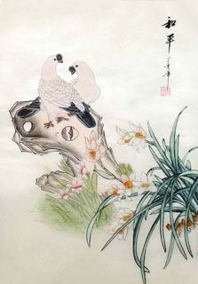 Chinese Pigeon Painting,55cm x 40cm,2336097-x