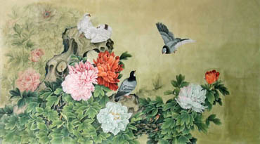 Chinese Pigeon Painting,92cm x 174cm,2352032-x