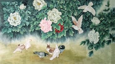 Chinese Pigeon Painting,92cm x 174cm,2352034-x
