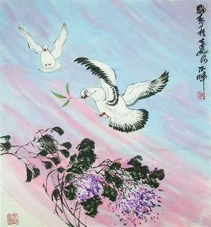 Chinese Pigeon Painting,66cm x 66cm,2371010-x