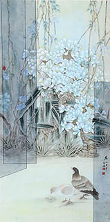 Chinese Pigeon Painting,66cm x 130cm,2384014-x