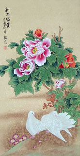 Chinese Pigeon Painting,55cm x 100cm,2391008-x