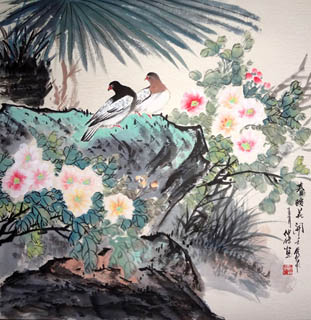 Chinese Pigeon Painting,69cm x 69cm,2423004-x