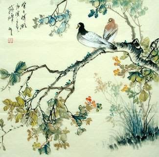 Chinese Pigeon Painting,69cm x 69cm,2423006-x