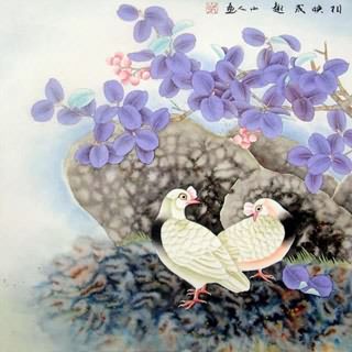 Chinese Pigeon Painting,69cm x 69cm,2510002-x