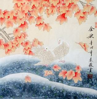 Chinese Pigeon Painting,66cm x 66cm,2527001-x