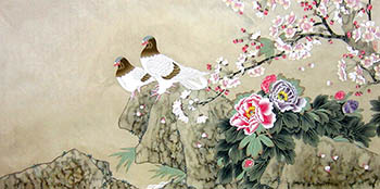 Chinese Pigeon Painting,66cm x 136cm,2574029-x