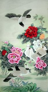 Chinese Pigeon Painting,66cm x 136cm,2617031-x