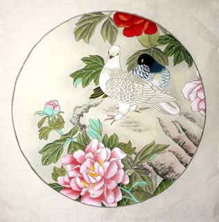 Chinese Pigeon Painting,45cm x 48cm,2629005-x