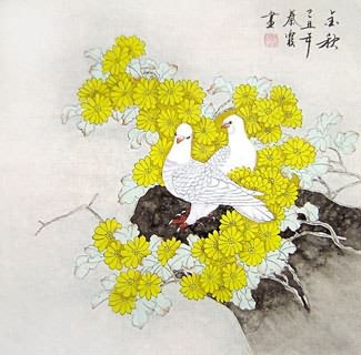 Chinese Pigeon Painting,66cm x 66cm,2703027-x