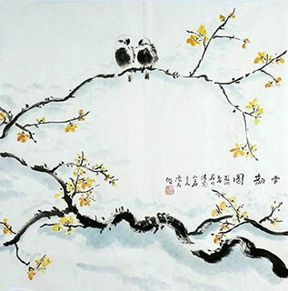 Chinese Plum Blossom Painting,66cm x 66cm,2407021-x