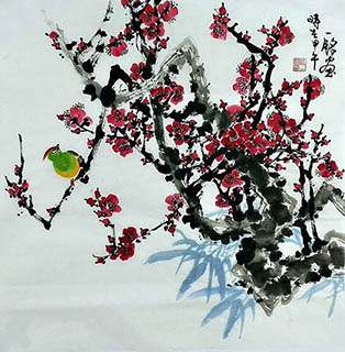 Chinese Plum Blossom Painting,34cm x 138cm,zym21142052-x