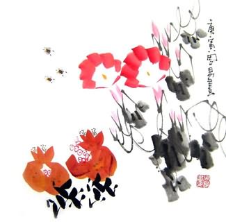 Chinese Pomegranate Painting,33cm x 33cm,2396027-x