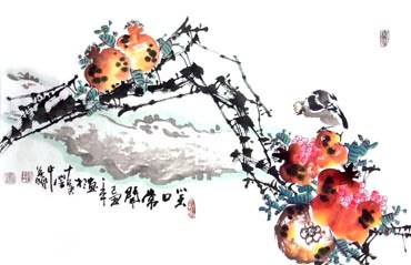 Chinese Pomegranate Painting,34cm x 69cm,2559003-x