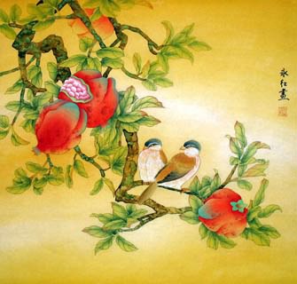 Chinese Pomegranate Painting,66cm x 66cm,2602003-x